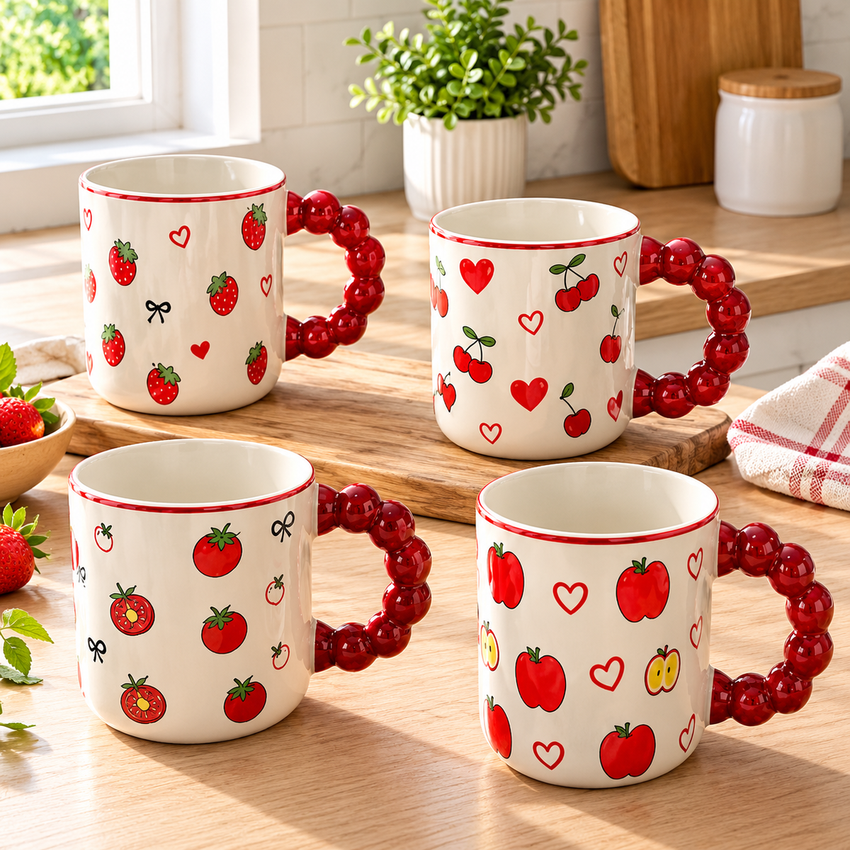 Aesthetic Ceramic Bubble Handle Mug Set - Trendy Coffee Cup(each)