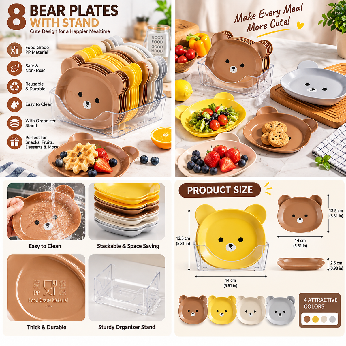 Creative Bear Snack & Fruit Dish Set – 8 Pcs Drop-Proof Tray