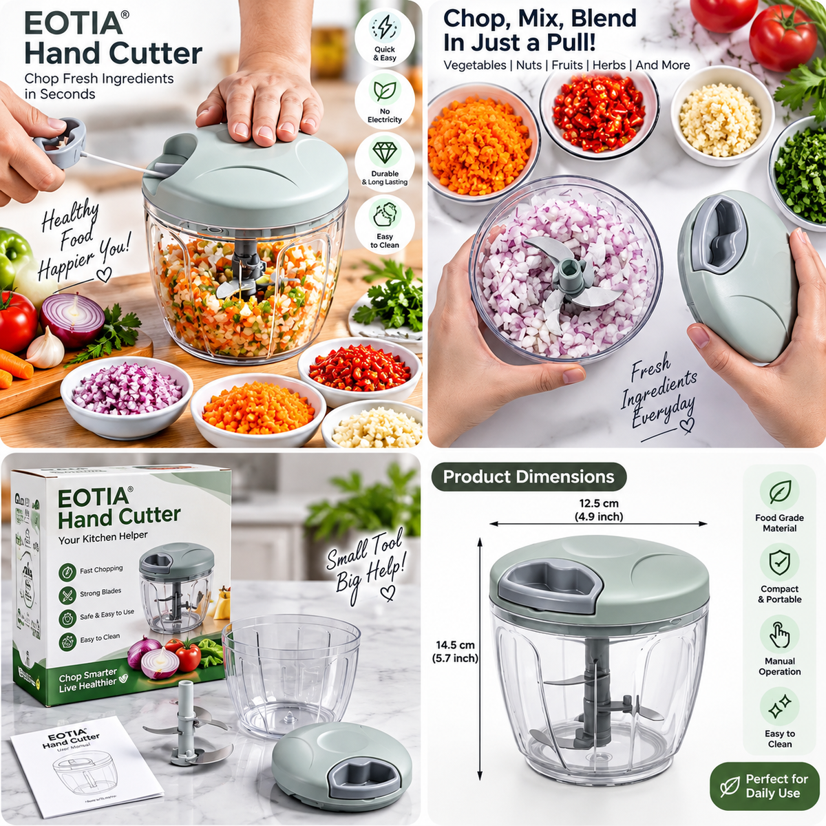 Spin Blade Chopper – Manual Vegetable Cutter