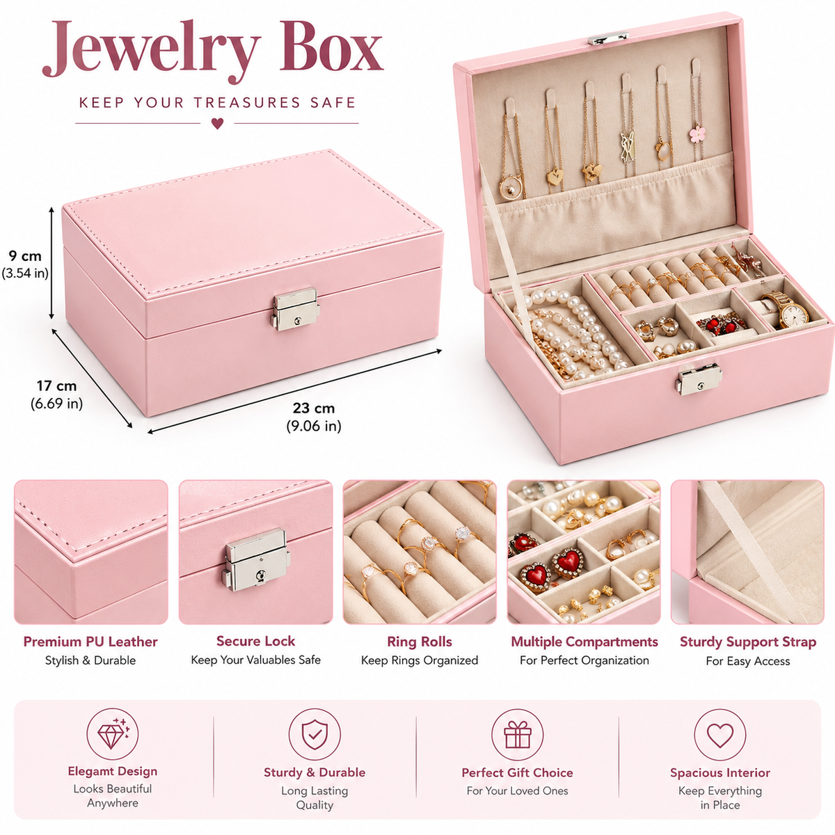 Double Layer Jewelry Organizer Box - Lockable Cosmetic Storage Case
