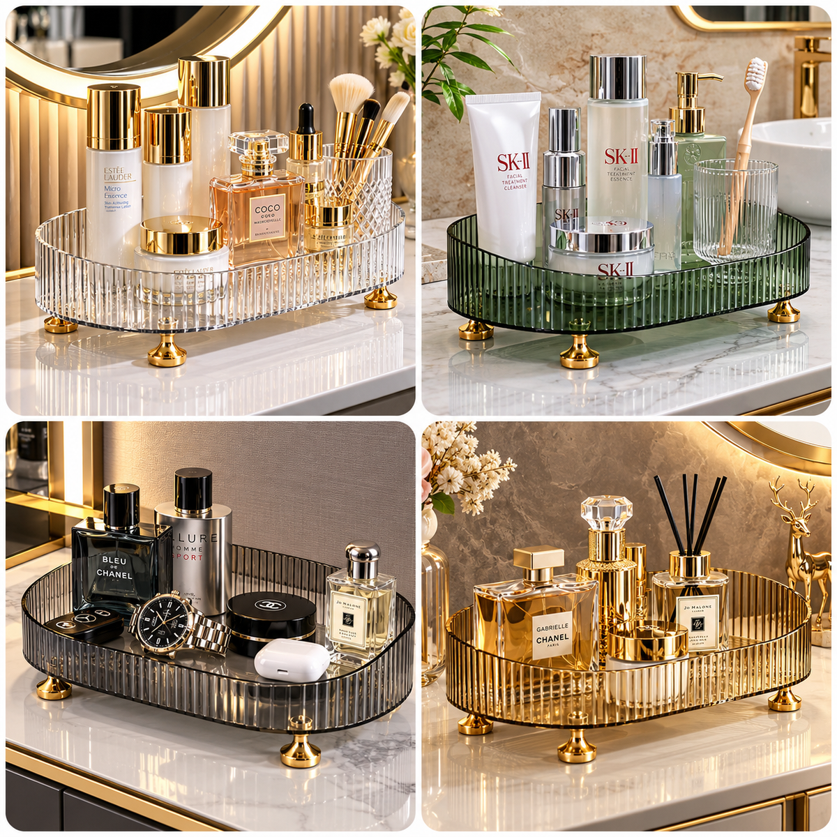 Luxury Acrylic Ripple Storage Tray with Gold Stands