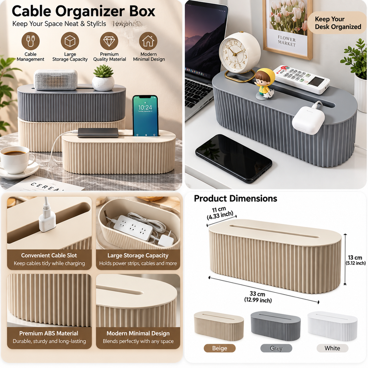 Nordic Cable Organizer Box – Power Strip & WiFi Router Shelf with Cable Management