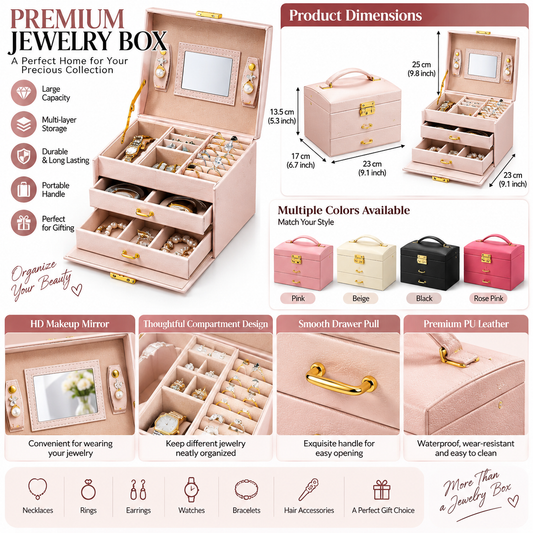 Mirror Jewellery Organizer with Drawers for Dressing Table
