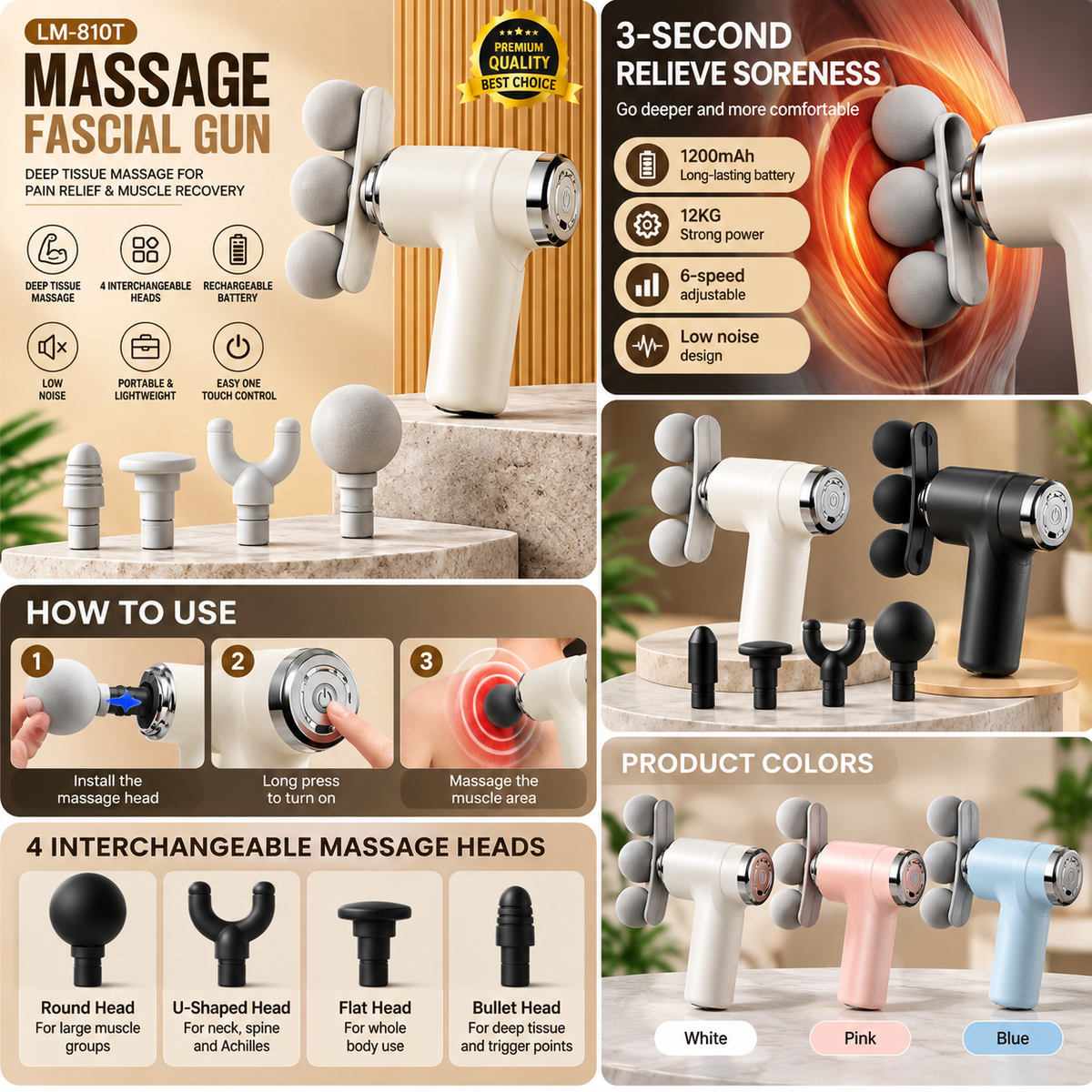 Electric Muscle Relaxation Massager with 3 Heads