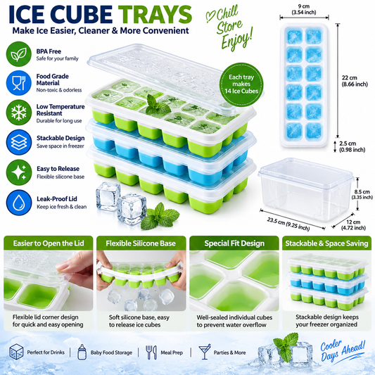 14-Grid Ice Cube Tray with Lid