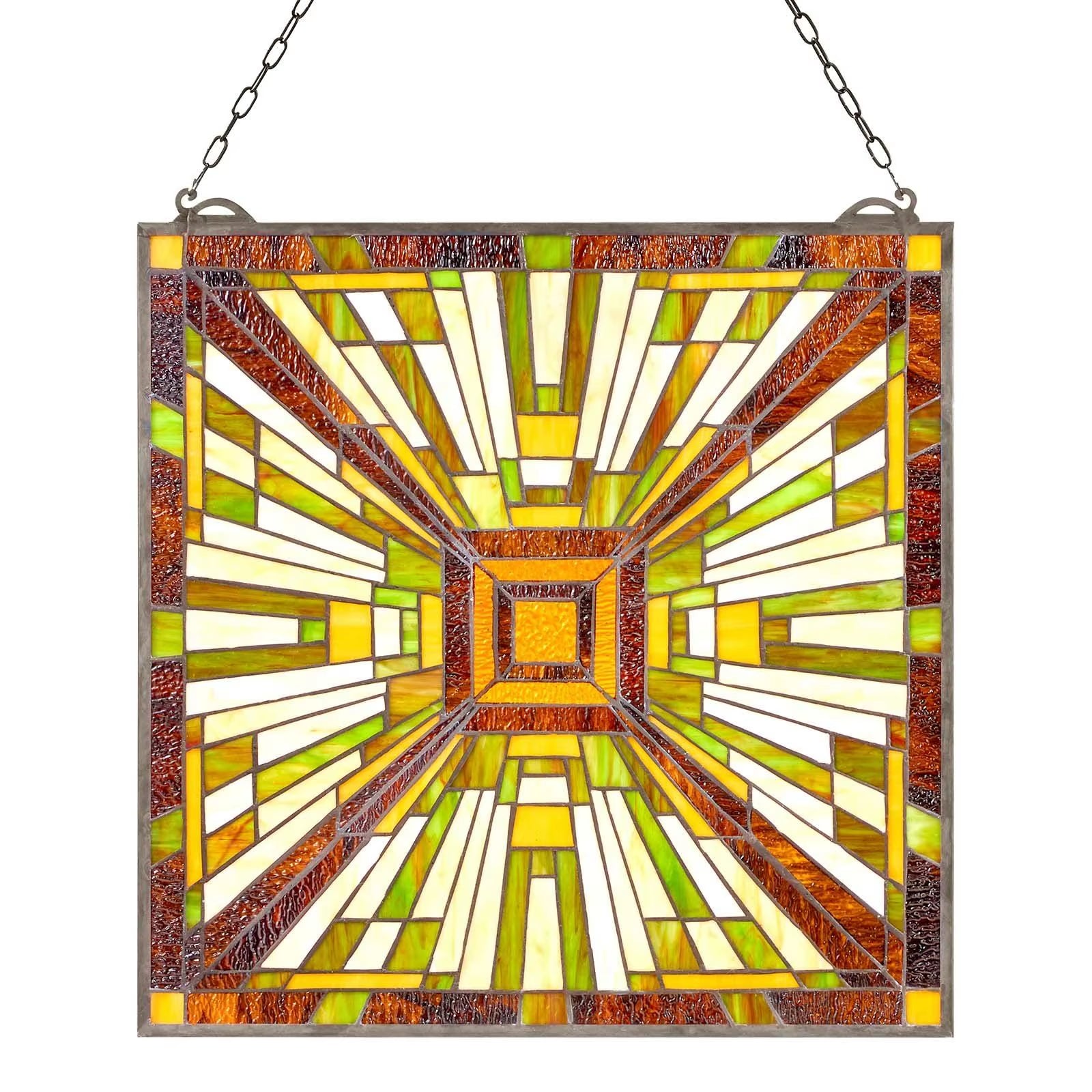 For for Style 20 X 21 Inches Stained Glass Hanging Window Panel with Chain Elegant Home Decor Model D0100X3GFA8