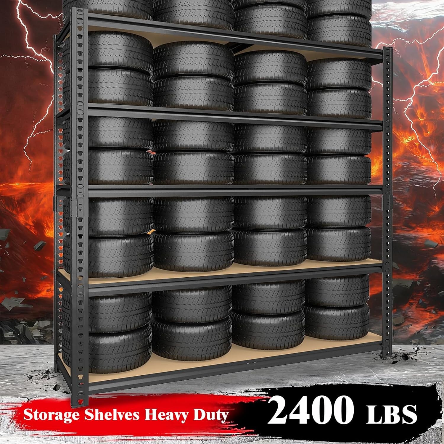 72" H Garage Shelves,Garage Storage Shelves Heavy Duty,2400Lbs Heavy Duty Garage Shelving,Adjustable 5 Tier Shelving for Garage Storage,Warehouse,16"X35.5"X72"