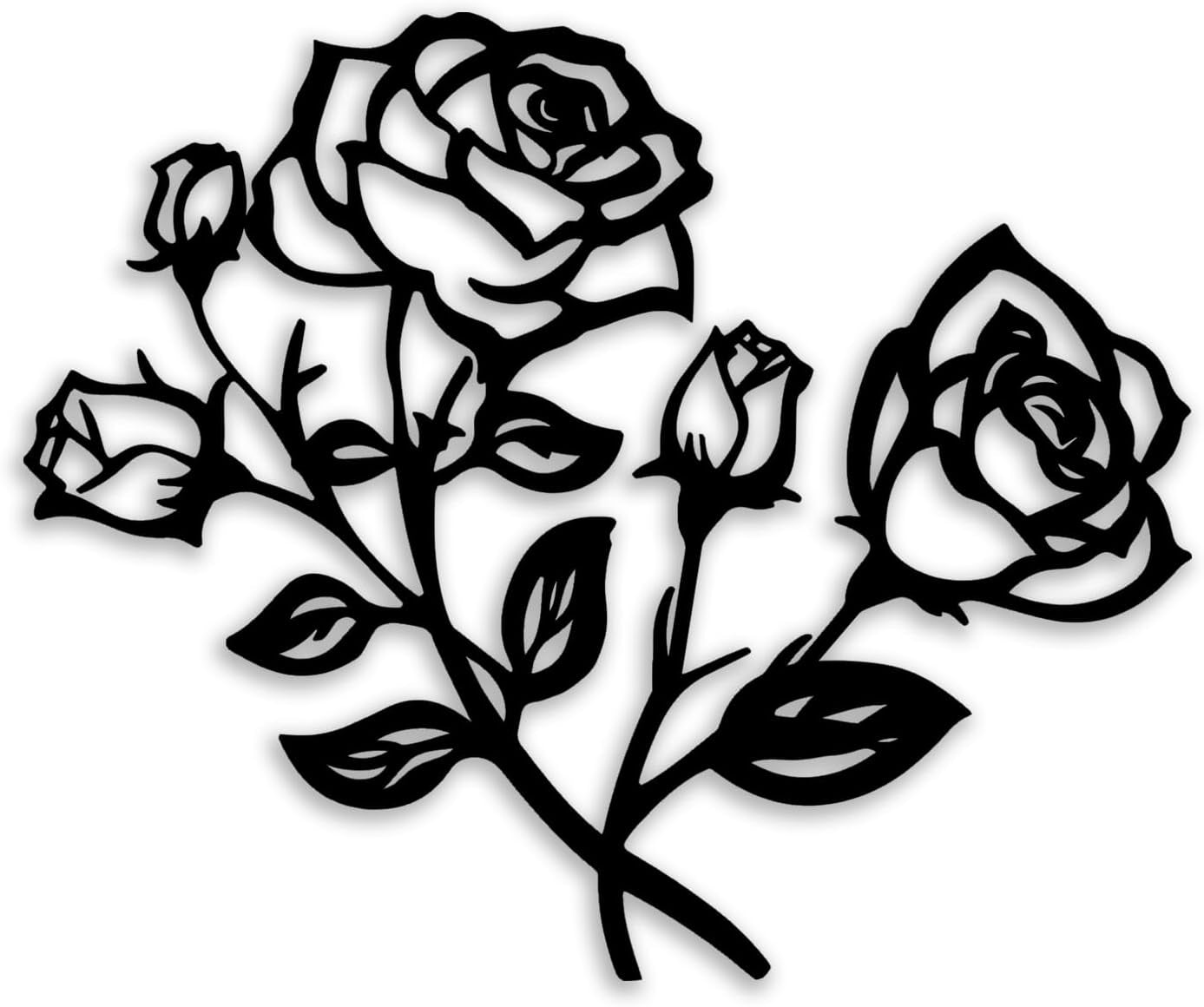 Rose Flower Metal Wall Decor - Elegant Plants Room Decor Wall Art Home Decor for Living Room, Bedroom, Dining Room, Bathroom, Office (Black)