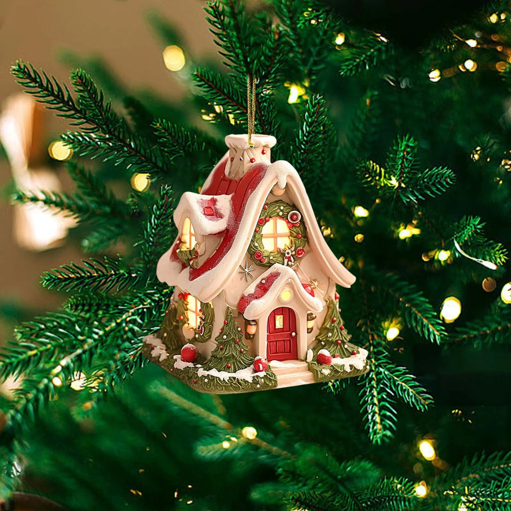2025 Christmas Gingerbread House Ornaments, Christmas Hanging Village Houses Tree Decor, 2D Acrylic Christmas Hanging Ornaments for Christmas Tree Holiday Party Home Decoration