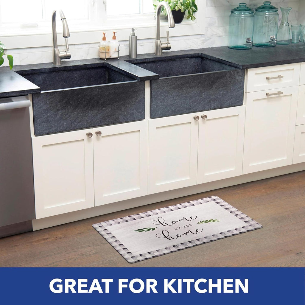 Cozy Living Home Sweet Home Buffalo Check Border Anti-Fatigue Kitchen Mat, Grey/Black, 17.5"X30"