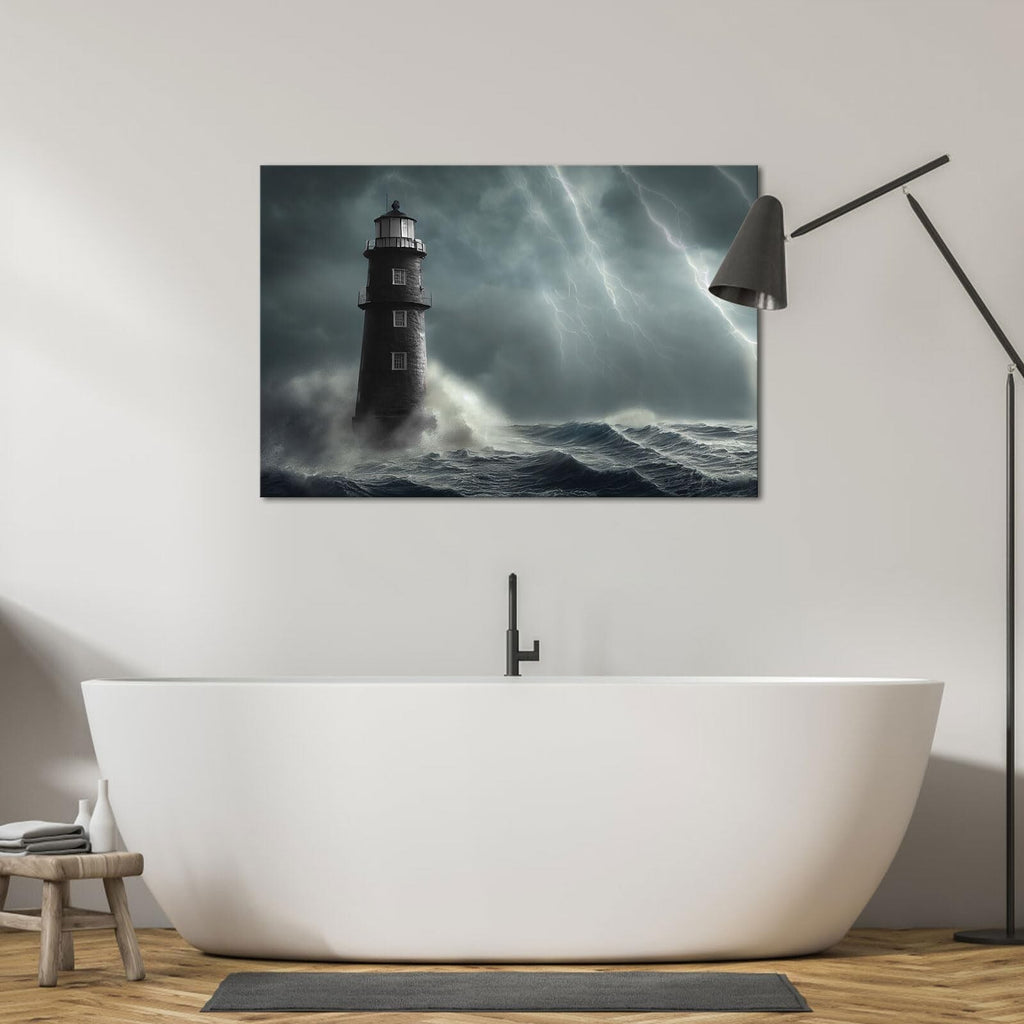 Artsbay Lighthouse Wall Art Black and White Nautica Storm Ocean Wave Seascape...