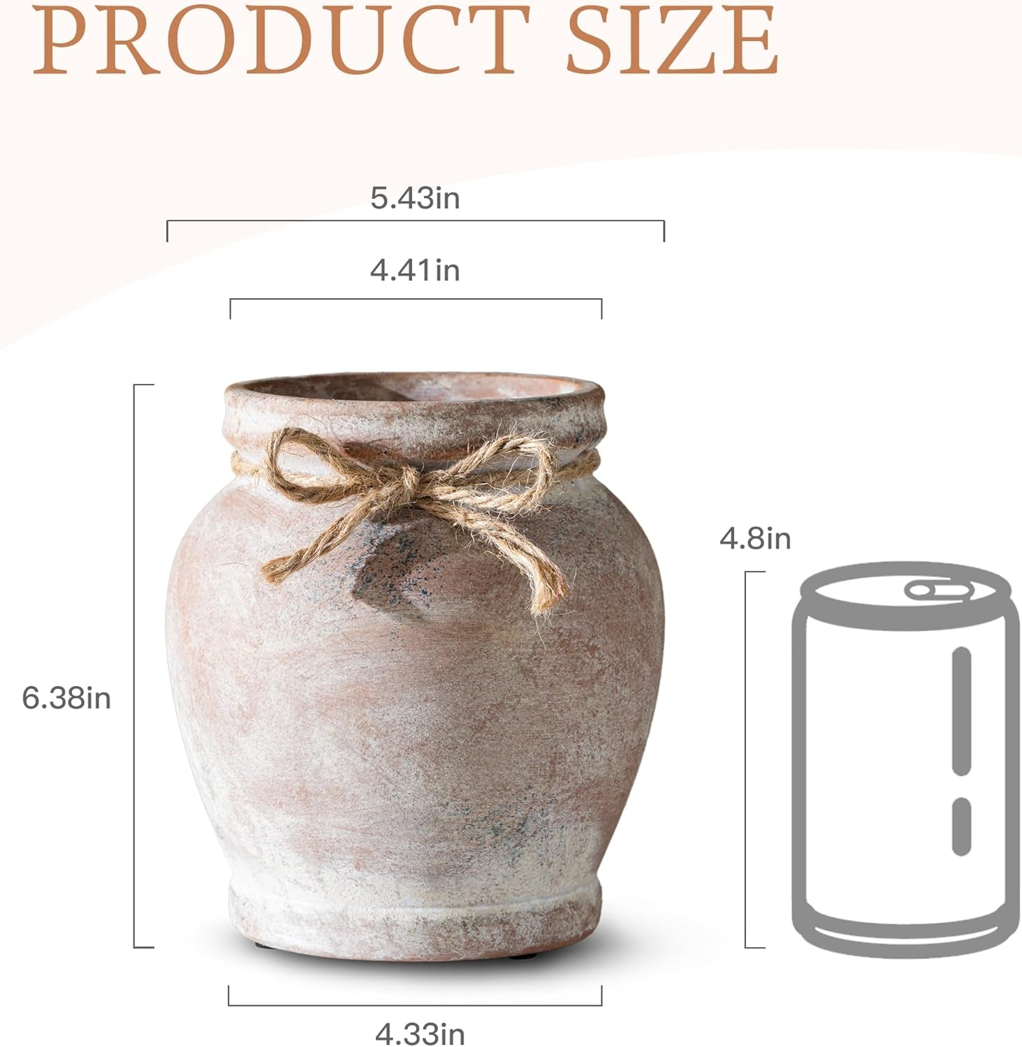 Ceramic Flower Vase for Home Decor, 6.5 Inch Small Terracotta Vases for Farmhouse Rustic Living Room Table Centerpieces Decorative (Neutral)