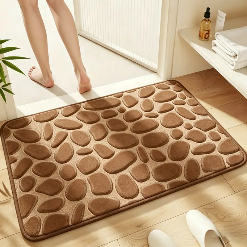 1 Pack Flannel Bathroom Rug, Pebble Embossed, Super Absorbent Non-Slip Soft Mat for Shower, Bathtub & Home Decor