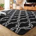 Shag Area Rug Geometric Plush Fluffy Rugs Soft Moroccan Carpet for Bedroom Living Room Floor Mat Home Decor,5X8Ft,Black/White
