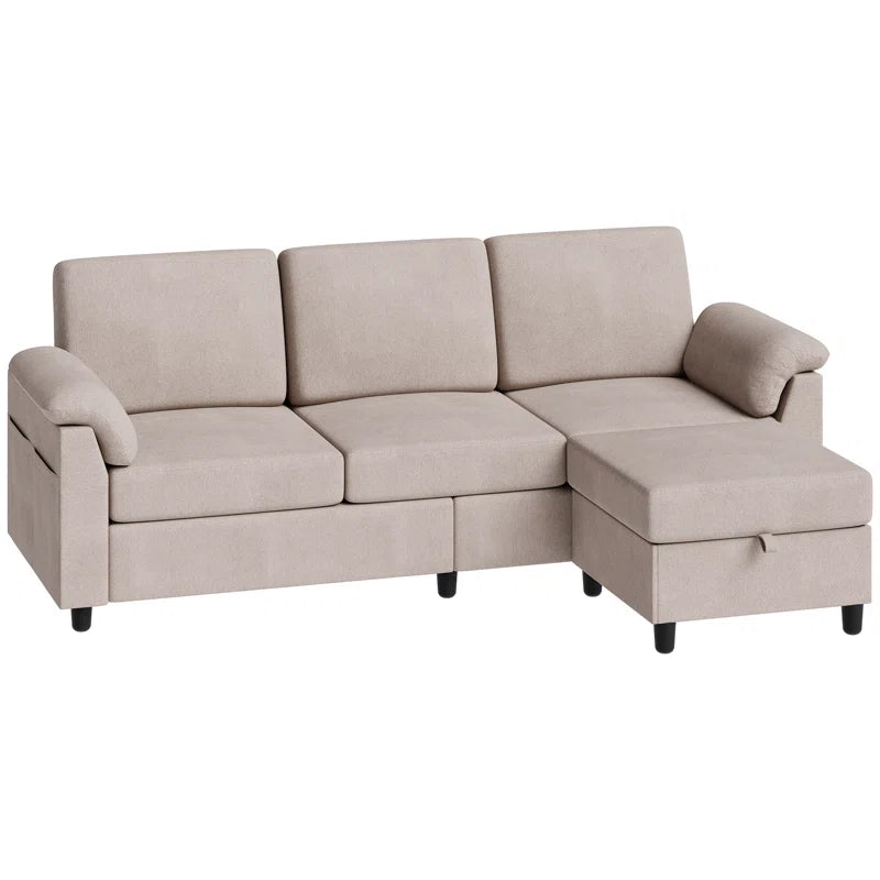 Modern L-Shaped Sofa with Ottoman – Soft Fabric, Compact Design for Living Room, Apartment, or Office, 79
