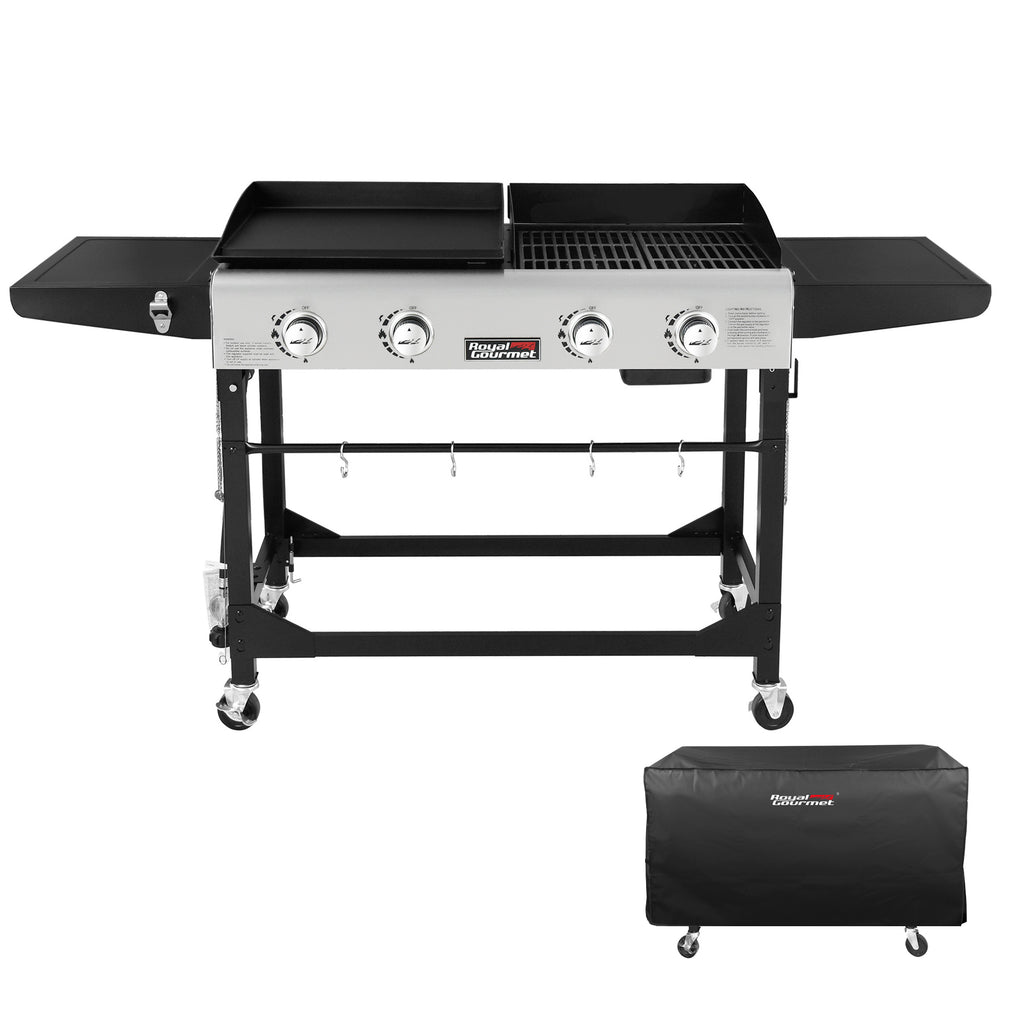 Portable Gas Grill and Griddle Combo 4 -Burner Liquid Propane Flat Top Grill