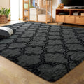 Shag Area Rug Geometric Plush Fluffy Rugs Soft Moroccan Carpets for Bedroom Living Room Floor Mat Home Decor,5X8Ft,Dark Grey/Black