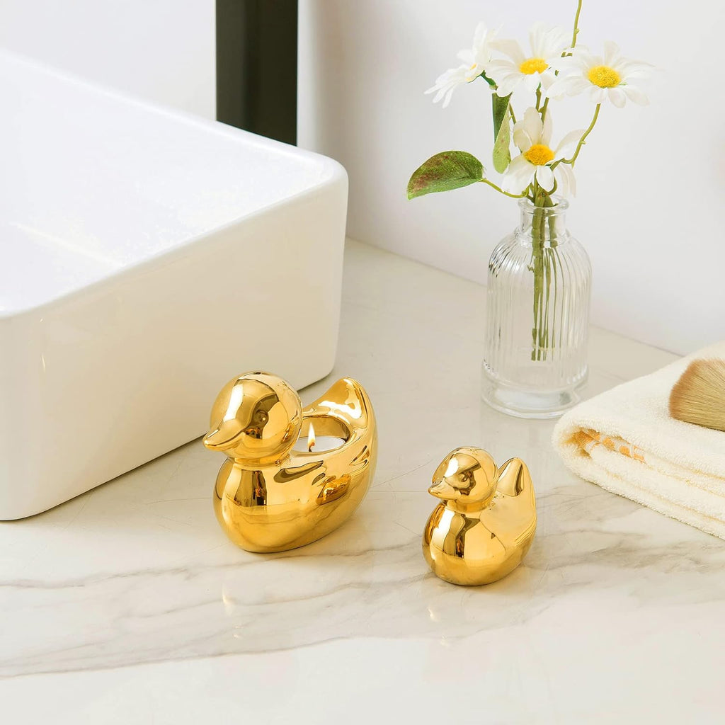 Home Decor Golden Ceramic Duck Figurines, Home Decor Animal Sculptures and Statues Handmade Artware Decor, Mini Duck