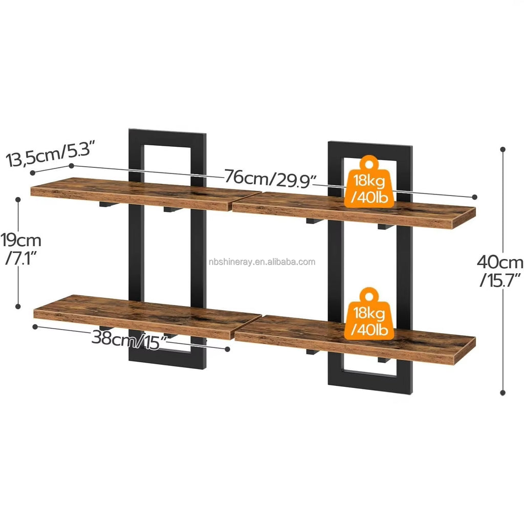 15 DIY Steel Wood Coated 2 Tier Shelves Bathroom Shelf Wall Storage Rack Wall Mounted Floating Industrial Design Home Decor