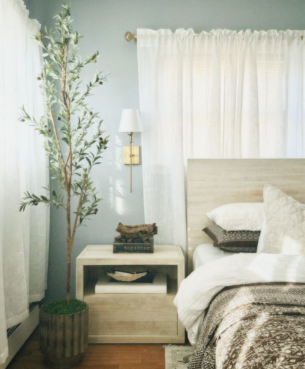 7’ Olive Minimalist Artificial Tree with Natural Trunk Home Decor. Retail $149