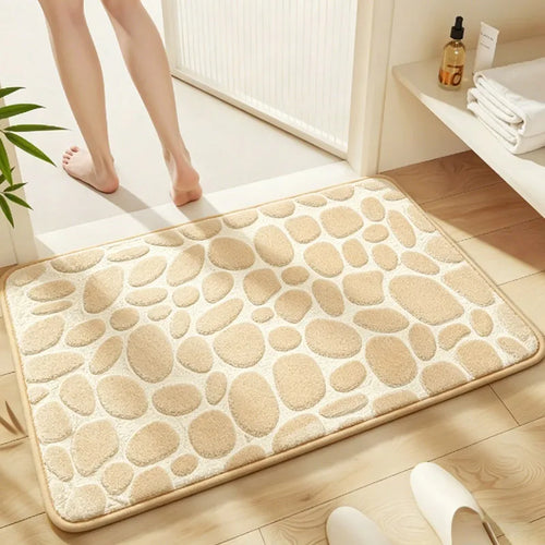 1 Pack Flannel Bathroom Rug, Pebble Embossed, Super Absorbent Non-Slip Soft Mat for Shower, Bathtub & Home Decor