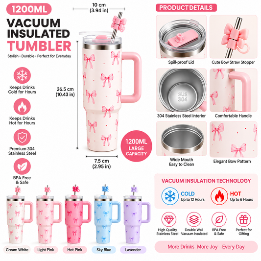 1200ml Bow Design Vacuum Tumbler with Handle