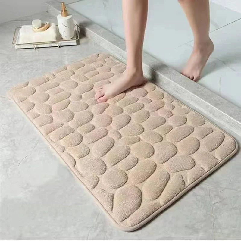 1 Pack Flannel Bathroom Rug, Pebble Embossed, Super Absorbent Non-Slip Soft Mat for Shower, Bathtub & Home Decor
