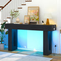 63 Inch Long Console Table with Outlets and Usb Ports, Wooden Sofa Table behind Couch with Led Lights, Farmhouse Rectangular Entryway Accent Table for Living Room, Hallway, Entrance