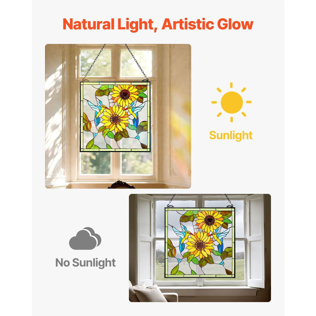 For Style 20 X 20 Inches Stained Glass Hanging Window Panel with Chain Elegant Home Decor