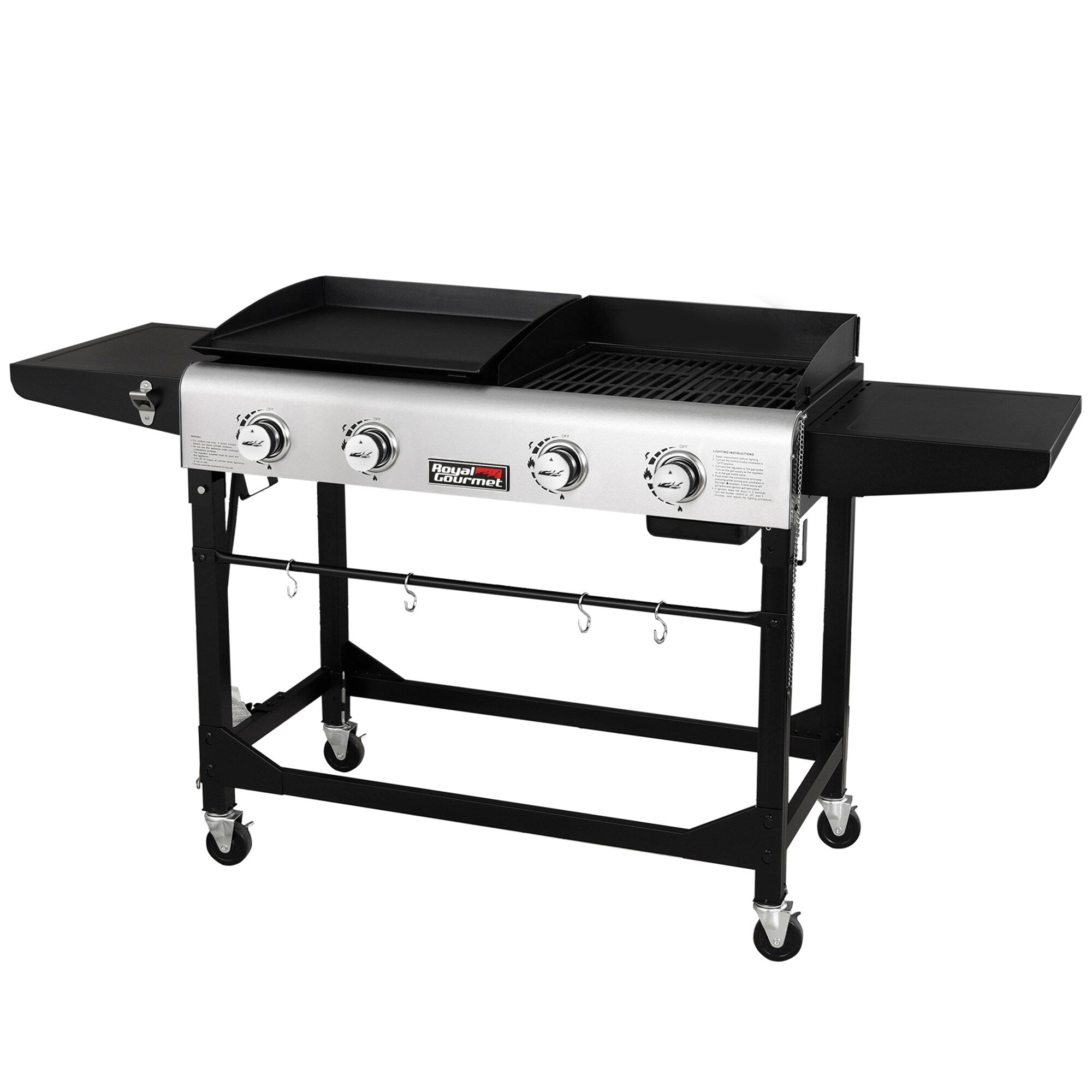 Portable Gas Grill and Griddle Combo 4 -Burner Liquid Propane Flat Top Grill