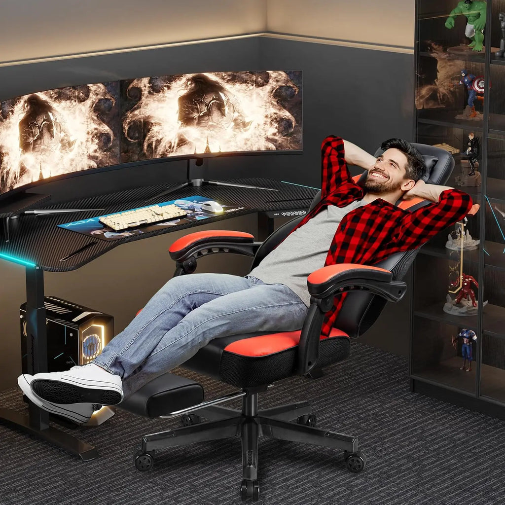 Gaming Chair with Footrest, Massage Lumbar Support, Ergonomic Design for Home Office and Racing