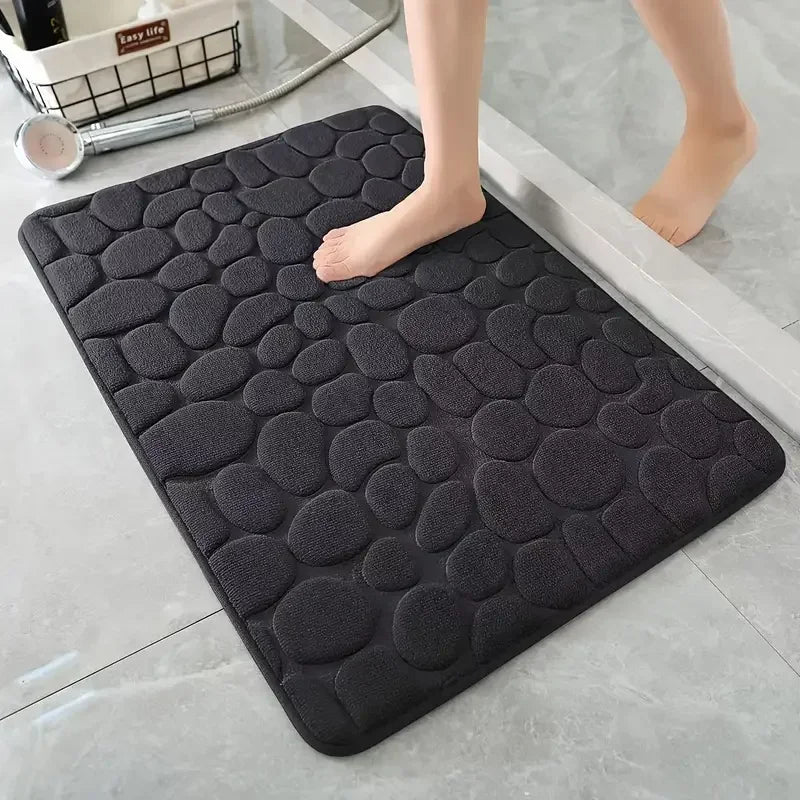 1 Pack Flannel Bathroom Rug, Pebble Embossed, Super Absorbent Non-Slip Soft Mat for Shower, Bathtub & Home Decor