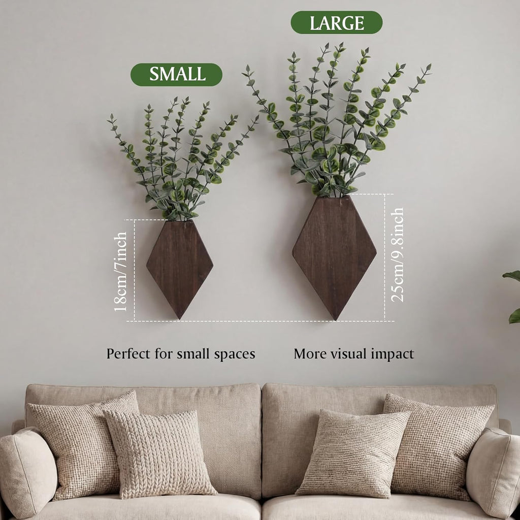 2 Pcs Wooden Wall Planter Decor Hanging Fake Plants Greenery Flowers Holder Vase Boxes for Wall Bohemian Farmhouse Room Kitchen Office Indoor Decoration(Brown,7.1 X 4.7 X 1.2 Inches)