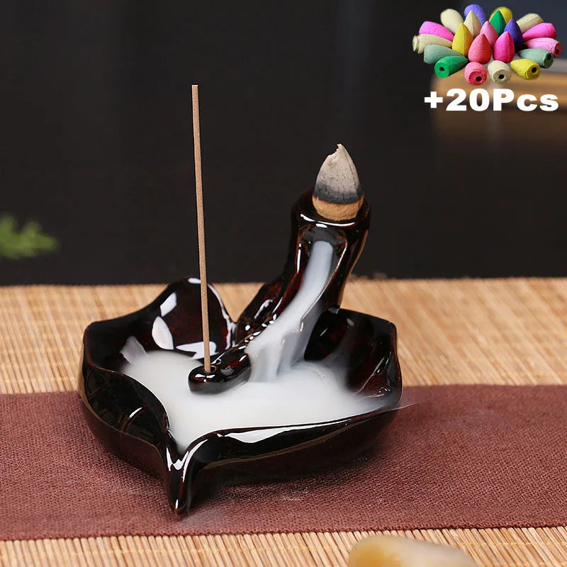 Free 20Pcs Incense Cones Creative Home Decor Backflow Stick Incense Burner Ceramic Censer Home Decoration Use in Home Teahouse