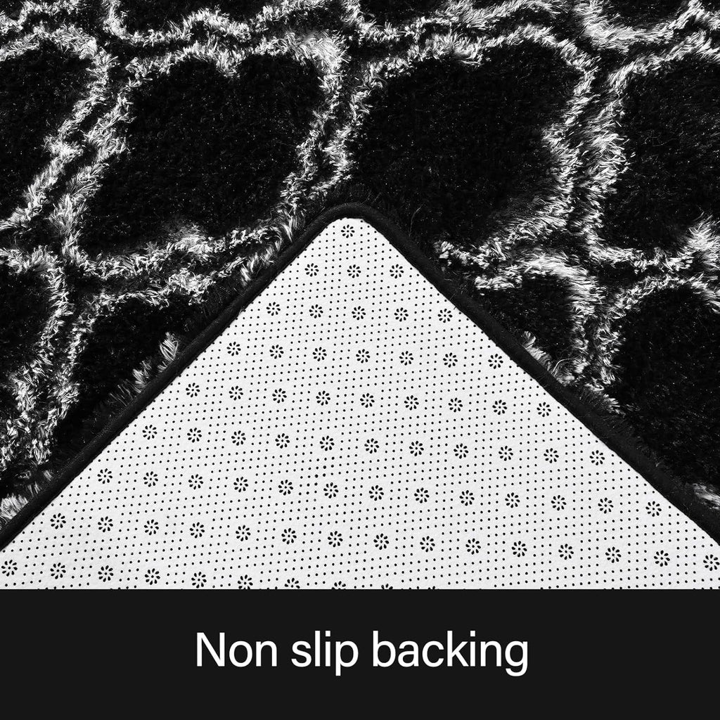 Shag Area Rug Geometric Plush Fluffy Rugs Soft Moroccan Carpet for Bedroom Living Room Floor Mat Home Decor,5X8Ft,Black/White