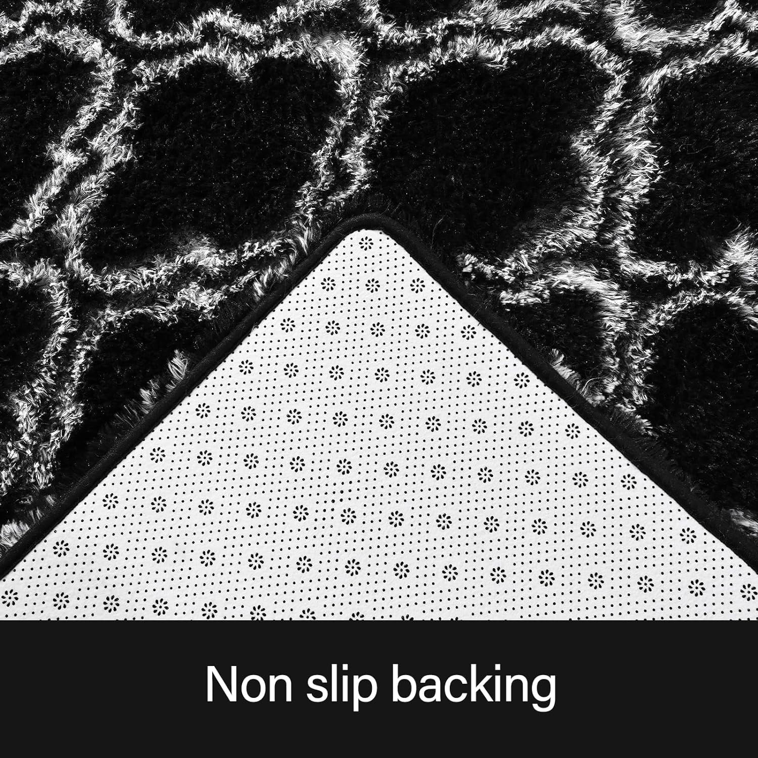 Shag Area Rug Geometric Plush Fluffy Rugs Soft Moroccan Carpet for Bedroom Living Room Floor Mat Home Decor,5X8Ft,Black/White