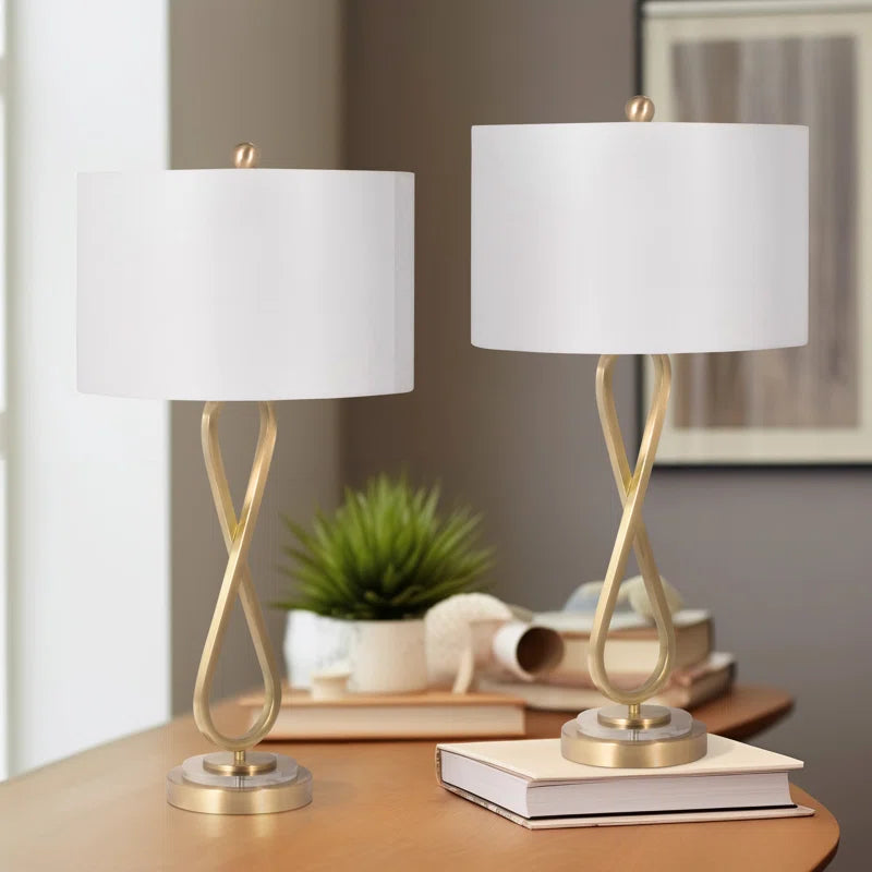 Modern Glam Metal Set of 2 28" Infinity Table Lamps, Gold, Geometric - 14" X 14" X 28"