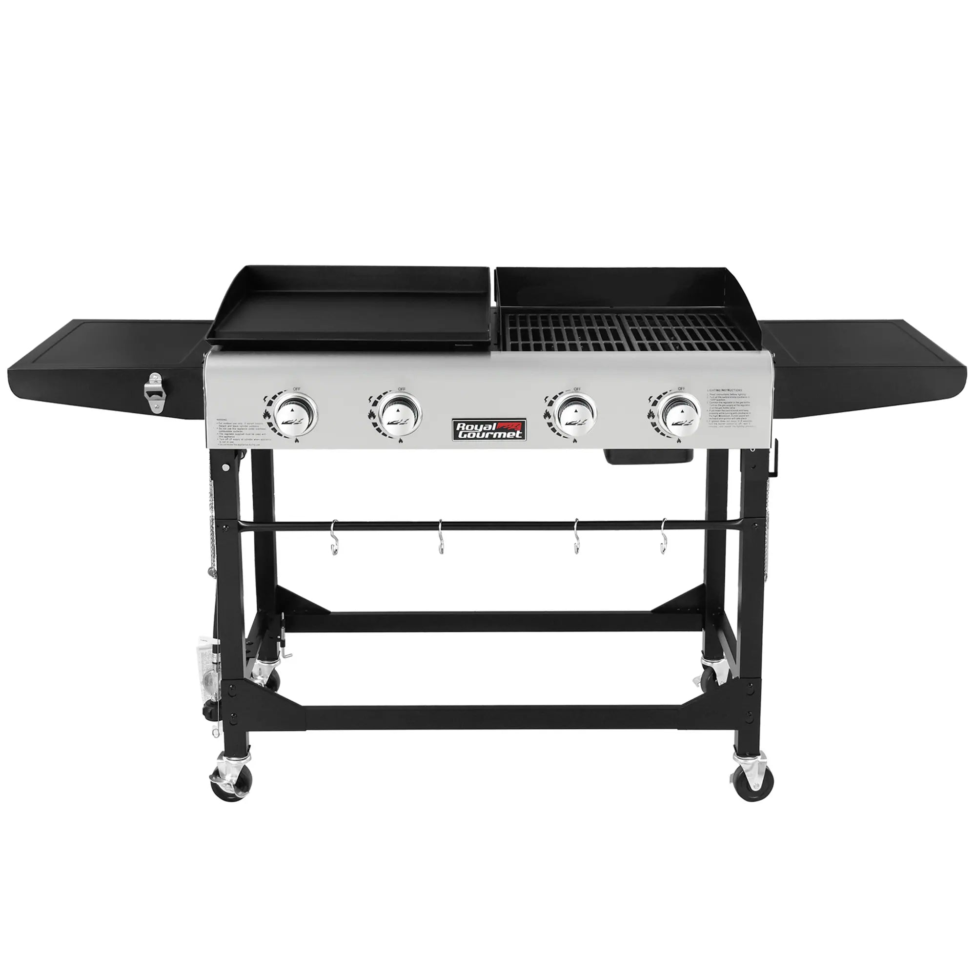 Portable Gas Grill and Griddle Combo 4 -Burner Liquid Propane Flat Top Grill