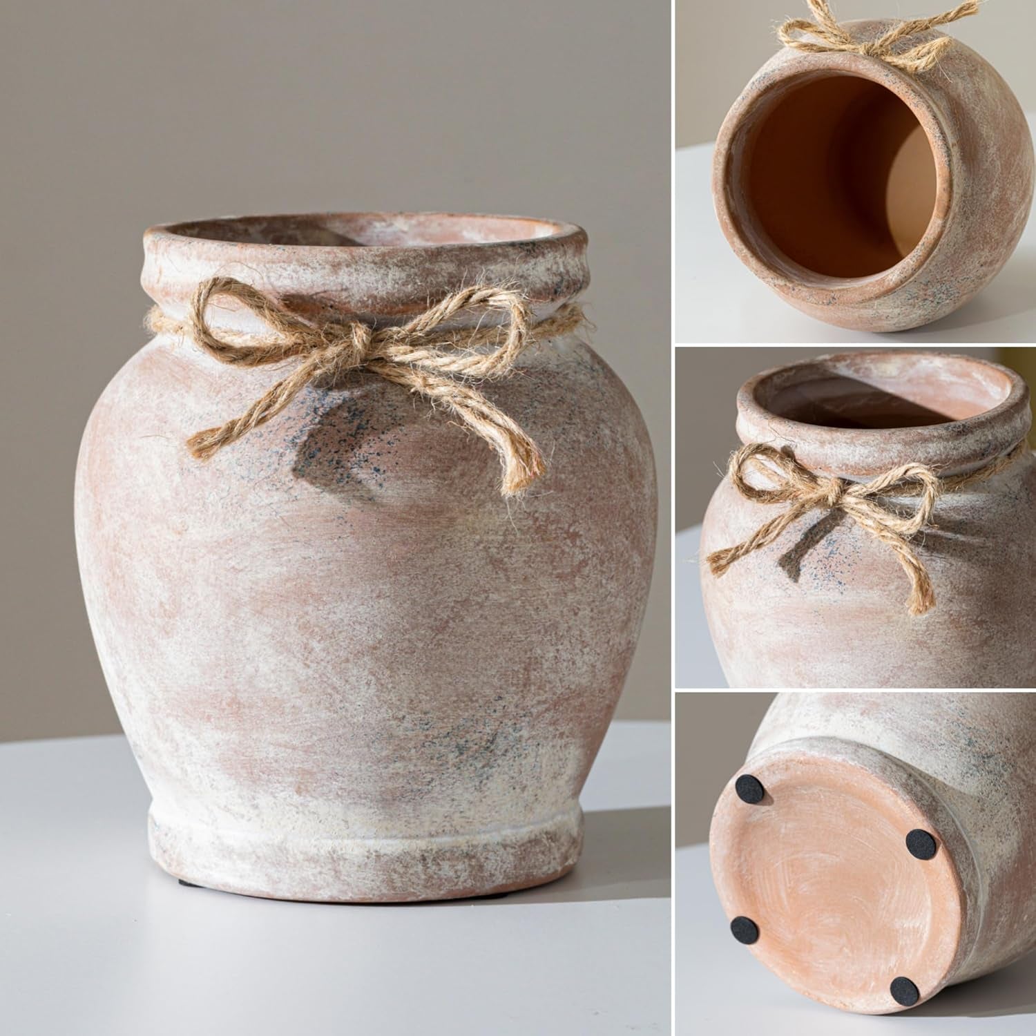Ceramic Flower Vase for Home Decor, 6.5 Inch Small Terracotta Vases for Farmhouse Rustic Living Room Table Centerpieces Decorative (Neutral)