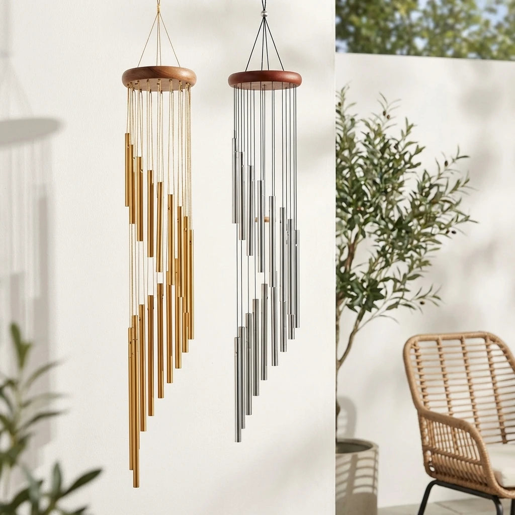 1Piece 12-Tube Aluminum Alloy Wind Chimes Set with Hook Gold/Silver Bells Outdoor Home Wedding Party Memorial Decoration Gifts