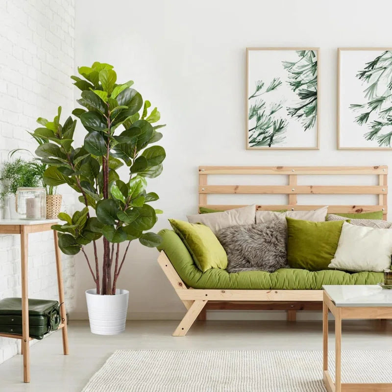 Artificial Fiddle Leaf Fig Tree - Realistic Leaf Faux Plant in Pot for Home & Office Decor