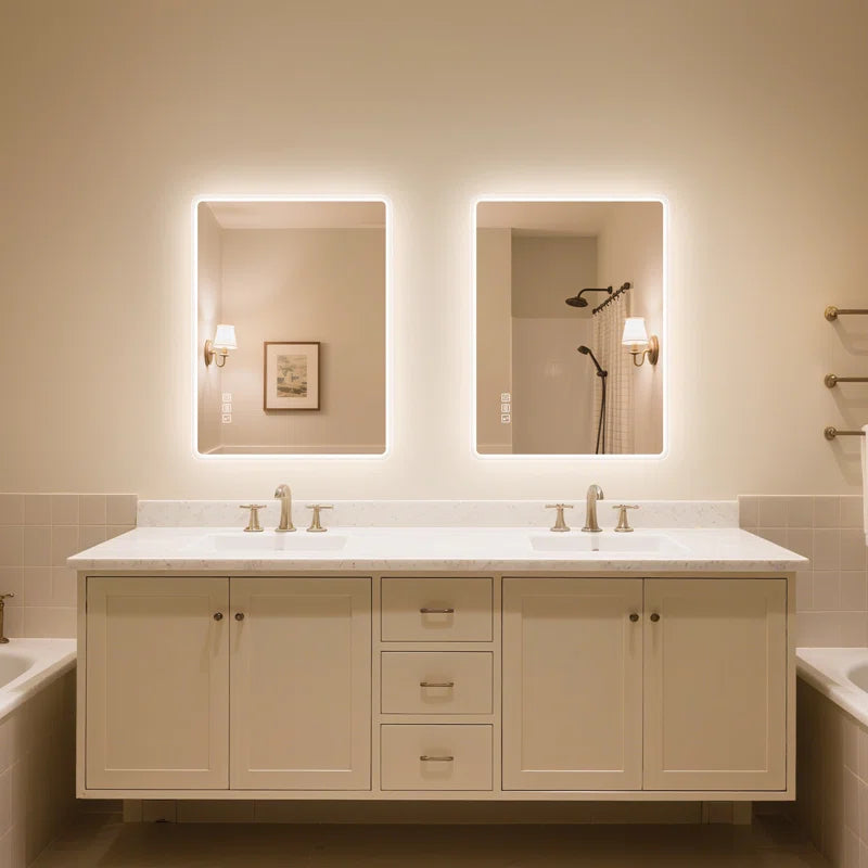 Wall-Mounted Mirror with Lights – Frameless, Infinite Dimming, Anti-Fog, 3 Light Modes, Built-In Bluetooth