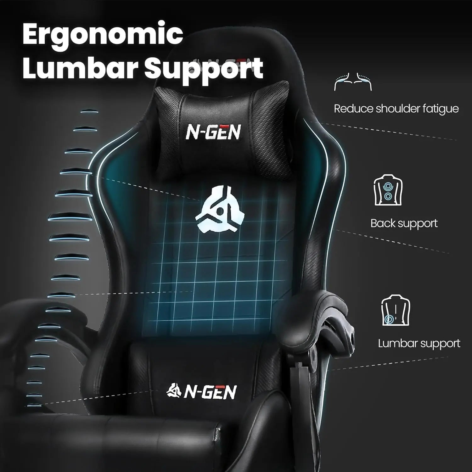 Gaming Chair with Footrest Lumbar Support for Home Office High Back Recliner Ergonomic Computer Desk Chair Carbon Black