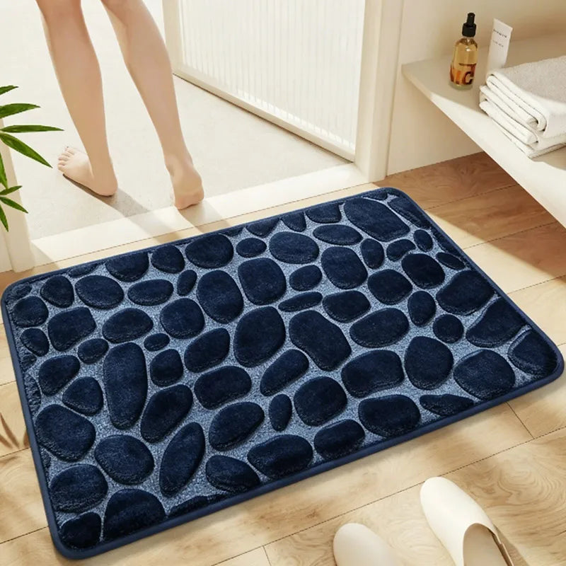 1 Pack Flannel Bathroom Rug, Pebble Embossed, Super Absorbent Non-Slip Soft Mat for Shower, Bathtub & Home Decor
