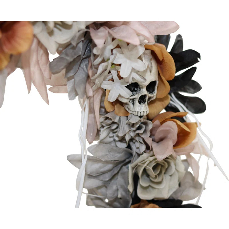 22-In. Gothic Skull Wreath with Multicolor Flowers, Indoor or Covered Outdoor