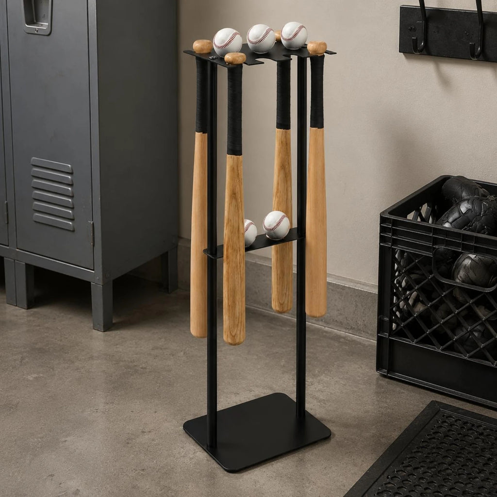 Metal Baseball Display Rack Mobile Baseball Club Storage Rack Floor Club Holder Free Standing Compact Design for Home Gym