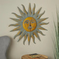 Elenna Gold Metal Indoor Outdoor Distressed Sunburst Wall Decor with Copper-Like Accents and Grooves