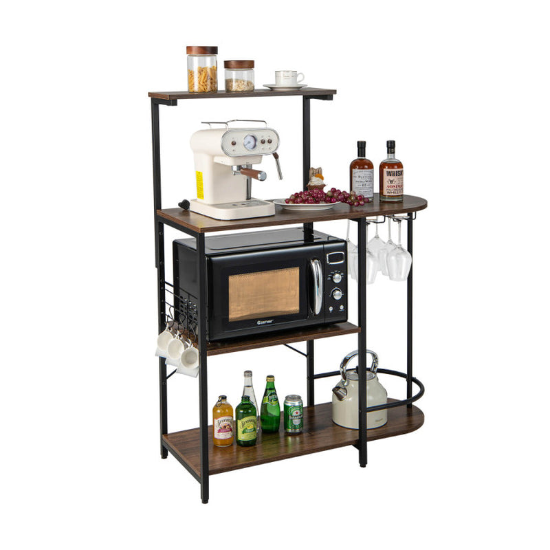 4-Tier Kitchen Bakers Rack with 6 S-Hooks and Stemware Racks