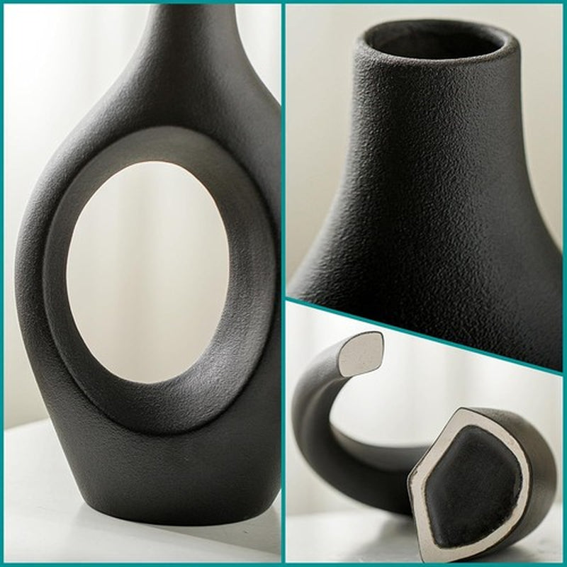 (VYD)XL Black Ceramic Vase Sets of 2 for Modern Home Decor, Eclectic Entryway