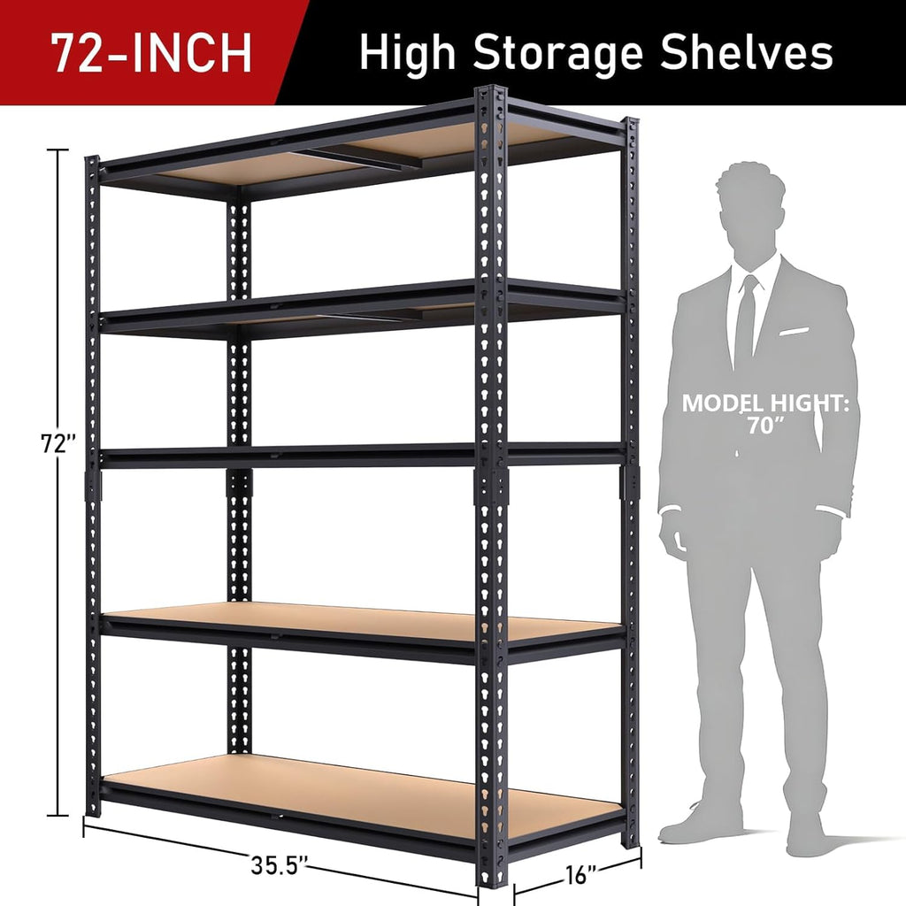 72" H Garage Shelves,Garage Storage Shelves Heavy Duty,2400Lbs Heavy Duty Garage Shelving,Adjustable 5 Tier Shelving for Garage Storage,Warehouse,16"X35.5"X72"
